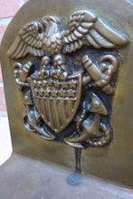 Load image into Gallery viewer, American Eagle Shield Crest Anchors Navy Antique Brass Decorative Art Bookends