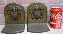 Load image into Gallery viewer, American Eagle Shield Crest Anchors Navy Antique Brass Decorative Art Bookends