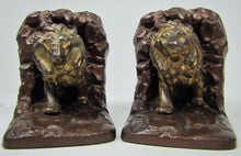 Load image into Gallery viewer, 1920s LION IN CAVE Bookends JUDD Co Figural Cast Iron Decorative Art Book Ends