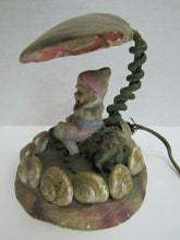 Load image into Gallery viewer, Folk Art Gnome Elf Troll w Swan Asbury Park New Jersey Old Souvenir Shell Lamp