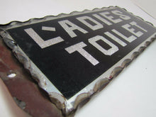 Load image into Gallery viewer, LADIES TOILET Antique Chip Glass Mirror Foil Sign Thick Scalloped Tin Frame ROG