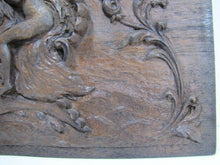 Load image into Gallery viewer, Nude Maiden Dauphin Koi Fish Man Cherub Antique Wooden Carved Art Nouveau Plaque
