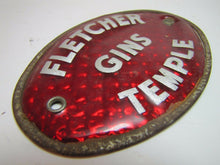 Load image into Gallery viewer, FLETCHER GINS TEMPLE Old Reflective Plate Topper Sign Texas Liquor Fuel Feed Ad