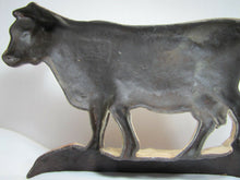 Load image into Gallery viewer, Cow Old Cast Iron Porcelain Enamel Doorstop Farm Butcher Shop Advertising Statue