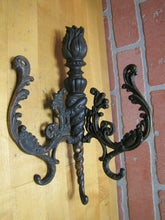 Load image into Gallery viewer, Antique 19c Bronze Flame Finial Ornate Hanger Hooks Decorative Arts Hardware