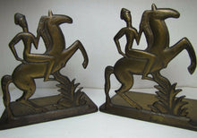 Load image into Gallery viewer, Art Deco Stylized Horse Rider Original Old Bookends Cast Iron Brass Bronze Wash