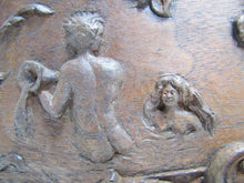 Load image into Gallery viewer, Nude Maiden Dauphin Koi Fish Man Cherub Antique Wooden Carved Art Nouveau Plaque