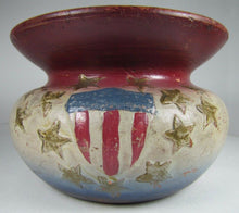 Load image into Gallery viewer, USA Crest Thirteen Star Antique Redware Americana Pottery Spittoon Cuspidor Pot
