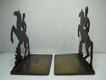 Load image into Gallery viewer, Art Deco Stylized Horse Rider Original Old Bookends Cast Iron Brass Bronze Wash