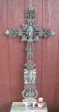 Load image into Gallery viewer, Cross Crucifix Antique Cast Iron Marker Architectural Decorative Art Mary Angels