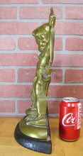 Load image into Gallery viewer, 19c PUTTI CHERUB FIGHTING SERPENT SNAKE Bronze Decorative Arts Doorstop Statue