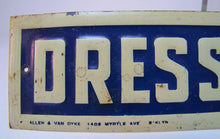 Load image into Gallery viewer, 1920s DRESSMAKING Sign ALLEN & VAN DYKE BROOKLYN NY Embossed Tin Salesman Sample