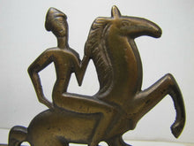 Load image into Gallery viewer, Art Deco Stylized Horse Rider Original Old Bookends Cast Iron Brass Bronze Wash