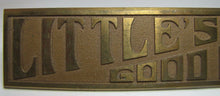 Load image into Gallery viewer, LITTLE'S GOOD GLOVES Antique Brass Store Display Sign TORREY RB WORKS BATH MAINE