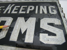 Load image into Gallery viewer, HOUSE-KEEPING ROOMS Antique Chip Glass Scalloped Edge Foil Mirror Servents Sign