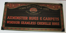 Load image into Gallery viewer, JOHN BROMLEY & SONS PHILADELPHIA RUGS & CARPETS Antique Reverse on Glass Sign