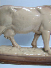 Load image into Gallery viewer, Cow Old Cast Iron Porcelain Enamel Doorstop Farm Butcher Shop Advertising Statue