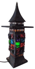 Load image into Gallery viewer, Mid Century Chunk Glass Lamp Multi Color Tin Tiered Top Decorative Art Light