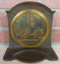 Load image into Gallery viewer, 1930s NYU New York University Decorative Art Bookend Doorstop CS&C Co ci&brass