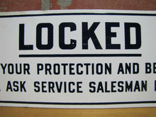 Load image into Gallery viewer, LOCKED FOR YOUR PROTECTION Old Porcelain Restroom Ad Sign ASK SERVICE FOR KEY
