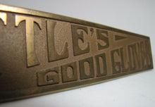 Load image into Gallery viewer, LITTLE'S GOOD GLOVES Antique Brass Store Display Sign TORREY RB WORKS BATH MAINE