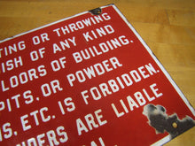 Load image into Gallery viewer, SPITTING OR THROWING RUBBISH FORBIDDEN OFFENDERS DISMISSAL Old Porcelain Sign