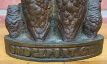 Load image into Gallery viewer, DE OXIDIZED M Co BRIDGEPORT Ct Owl Family Anique Bronze Advertising Paperweight
