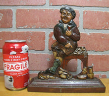 Load image into Gallery viewer, Antique Pocket Watch Holder Cast Iron Figural Man Ornate Multi Color Paint