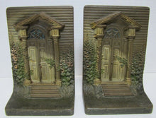 Load image into Gallery viewer, BRADLEY HUBBARD B&H COLONIAL DOOR Antique Bookends Cast Iron Old Paint Ornate
