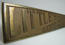 Load image into Gallery viewer, LITTLE'S GOOD GLOVES Antique Brass Store Display Sign TORREY RB WORKS BATH MAINE