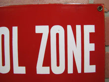 Load image into Gallery viewer, SCHOOL ZONE RUN SLOW Orig Old Porcelain Sign KURTZ BROS CLEARFIELD PA Safety Ad