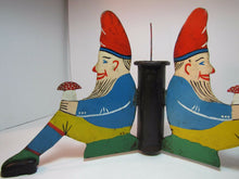 Load image into Gallery viewer, THREE GNOMES Antique Christmas Tree Pole Stand Hand Painted Metal Wooden Shoes