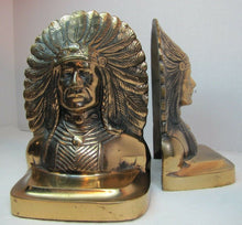 Load image into Gallery viewer, NATIVE AMERICAN INDIAN CHIEF WD ALLEN CHICAGO USA Ornate Brass Antique Bookends