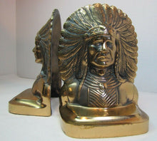 Load image into Gallery viewer, NATIVE AMERICAN INDIAN CHIEF WD ALLEN CHICAGO USA Ornate Brass Antique Bookends