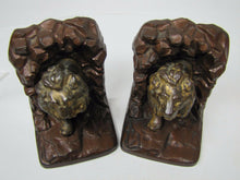 Load image into Gallery viewer, 1920s LION IN CAVE Bookends JUDD Co Figural Cast Iron Decorative Art Book Ends