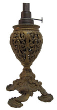 Load image into Gallery viewer, Victorian Miller Oil Lamp Scary Faces Cast Metal Gold Ornate Antique Light USA