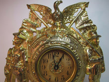 Load image into Gallery viewer, ARMY NAVY AMERICAN EAGLE Antique early 1900s Figural Cast Iron Brass Wash Clock