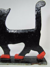 Load image into Gallery viewer, 1920s Folk Art Cast Iron Cat Boot Scraper Kitty Kat Decorative Statue Doorstop