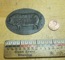Load image into Gallery viewer, NAPHEYS LEAF LARD PHILADELPHIA PIG HOG 19c Antique Advertising Tin Nameplate Sign