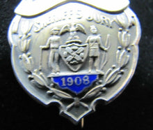 Load image into Gallery viewer, 1908 SHERRIF'S JURY Sterling Silver White Blue Enamel Pinback Medallion Pin