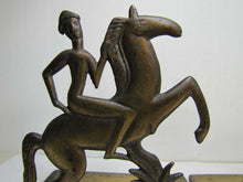 Load image into Gallery viewer, Art Deco Stylized Horse Rider Original Old Bookends Cast Iron Brass Bronze Wash