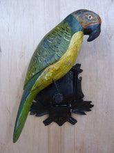 Load image into Gallery viewer, Folk Art Parrot Wooden Carved Decorative Art Bird Perched Mounted on Plaque