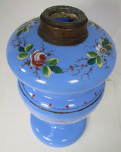 Load image into Gallery viewer, Antique Blue Glass Lamp Hand Painted Flowers Removable Insert Periwinkle Milk