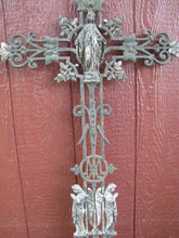 Load image into Gallery viewer, Cross Crucifix Antique Cast Iron Marker Architectural Decorative Art Mary Angels