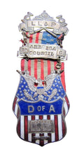 Load image into Gallery viewer, DAUGHTERS OF AMERICA D of A Antique Enamel Medallion Flag Ribbon Bible Pinback