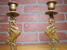 Load image into Gallery viewer, Crane Stork Antique Bronze Candlesticks Figural Decorative Arts Candle Holders