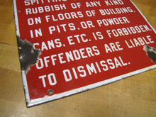 Load image into Gallery viewer, SPITTING OR THROWING RUBBISH FORBIDDEN OFFENDERS DISMISSAL Old Porcelain Sign