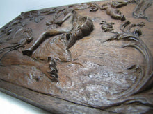 Load image into Gallery viewer, Nude Maiden Dauphin Koi Fish Man Cherub Antique Wooden Carved Art Nouveau Plaque