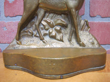 Load image into Gallery viewer, DEER BUCK FOREST Scene Old Doorstop Large Figural Brass Decorative Art Statue