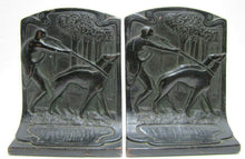 Load image into Gallery viewer, HUNTRESS GREYHOUNDS WHIPPETS FOREST Antique Bronze Clad Decorative Art Bookends